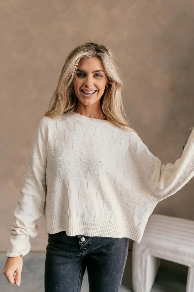 La La Monochromatic Checkered Sweater