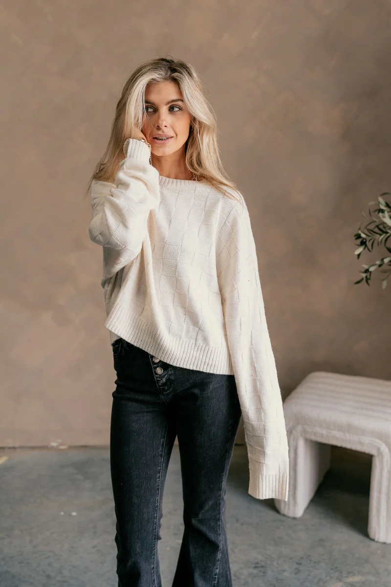 La La Monochromatic Checkered Sweater - Image 2