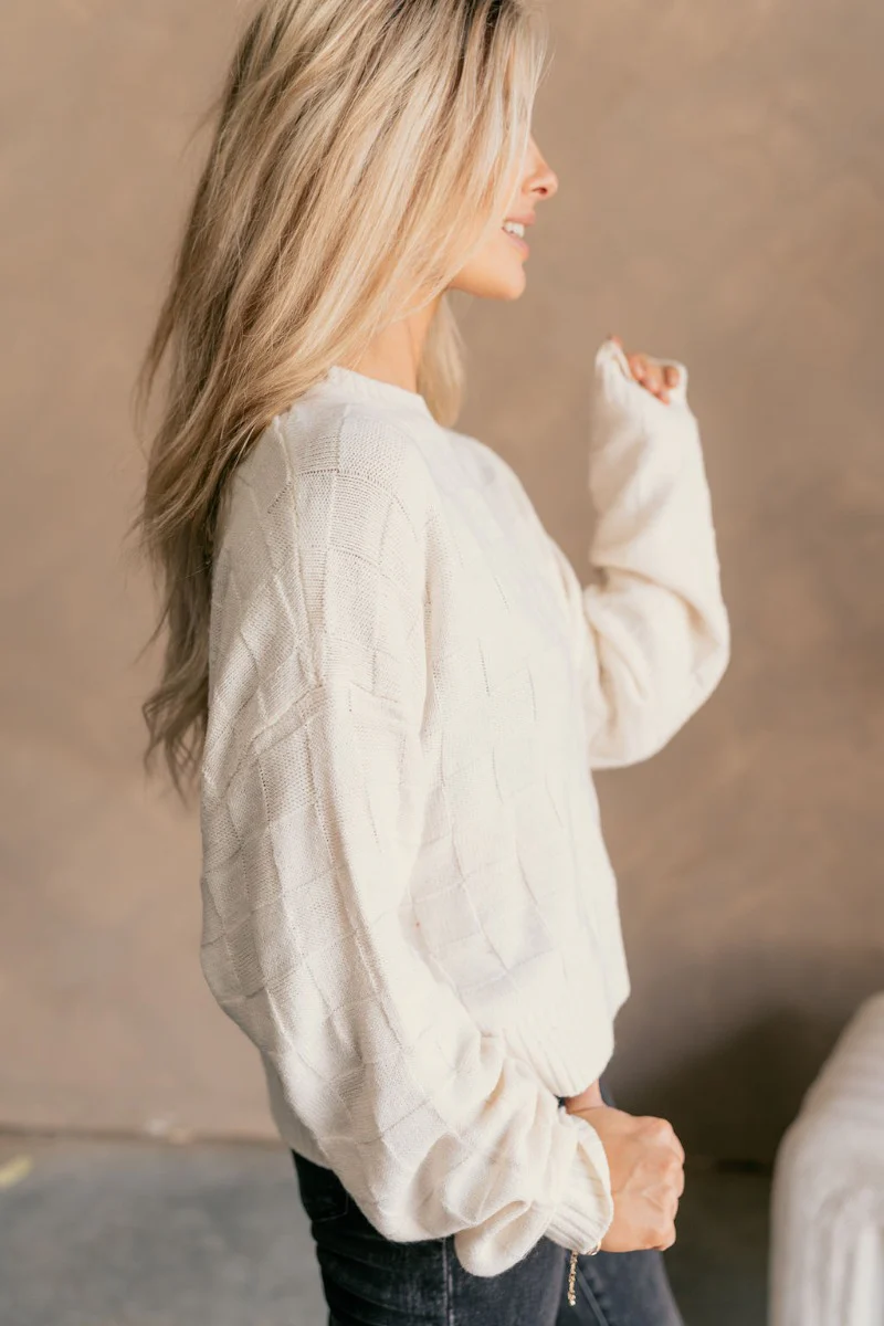 La La Monochromatic Checkered Sweater - Image 3