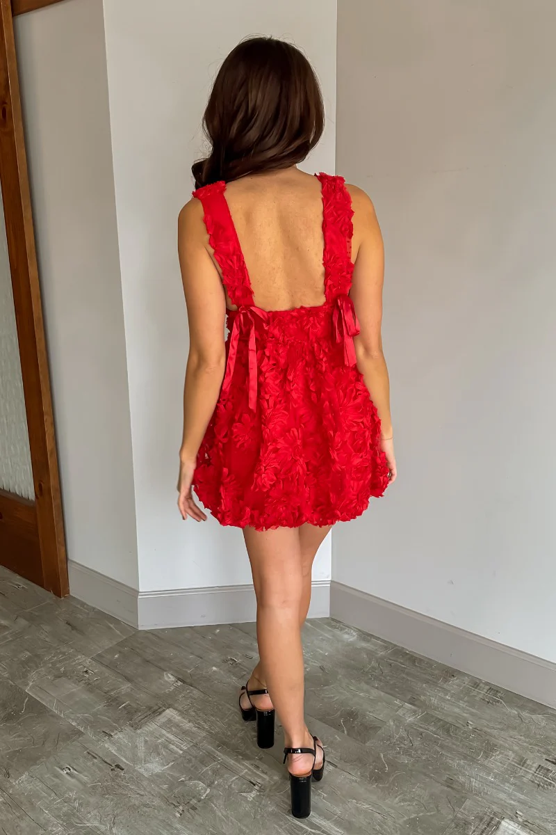 Lacy Red Floral Sleeveless Mini Dress - Image 10