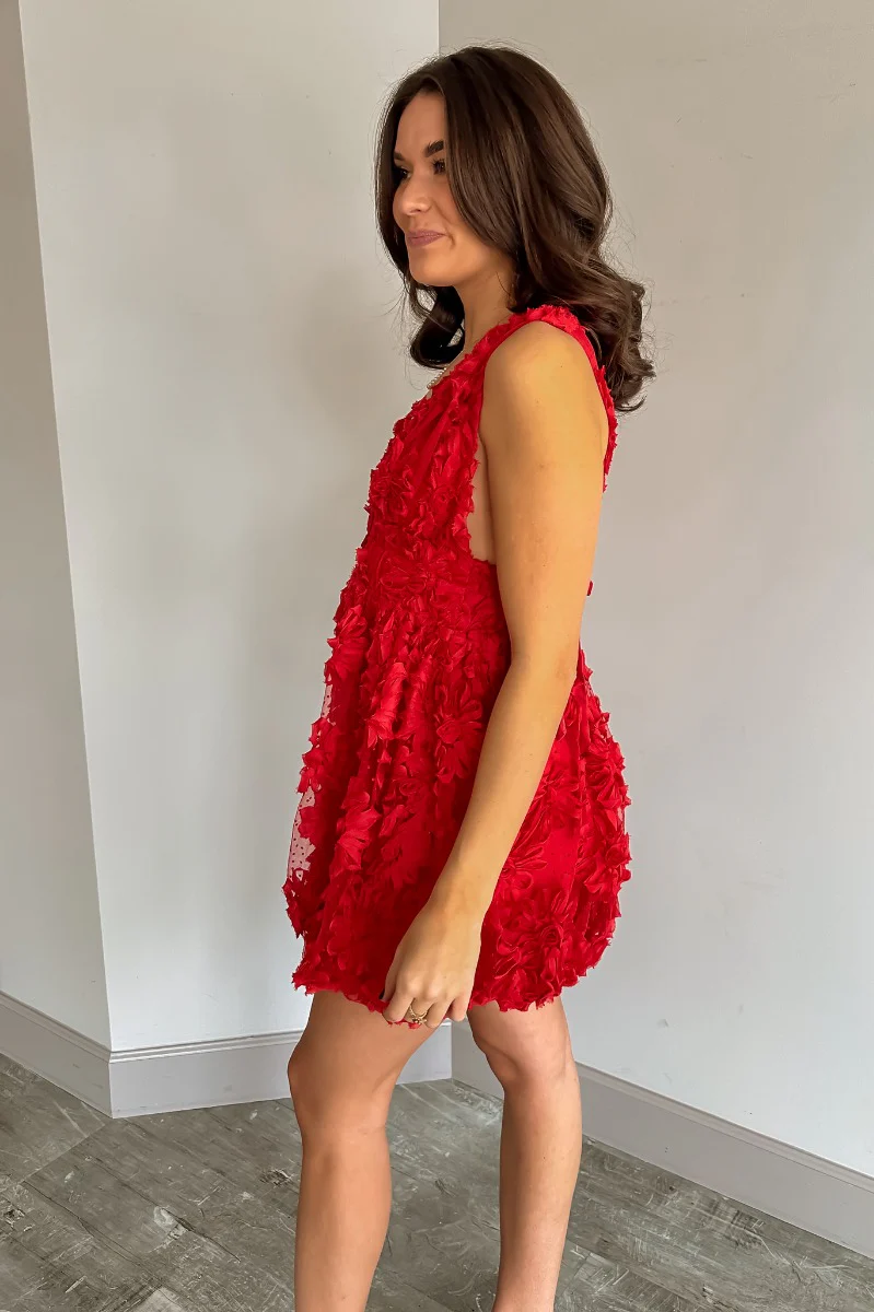Lacy Red Floral Sleeveless Mini Dress - Image 6