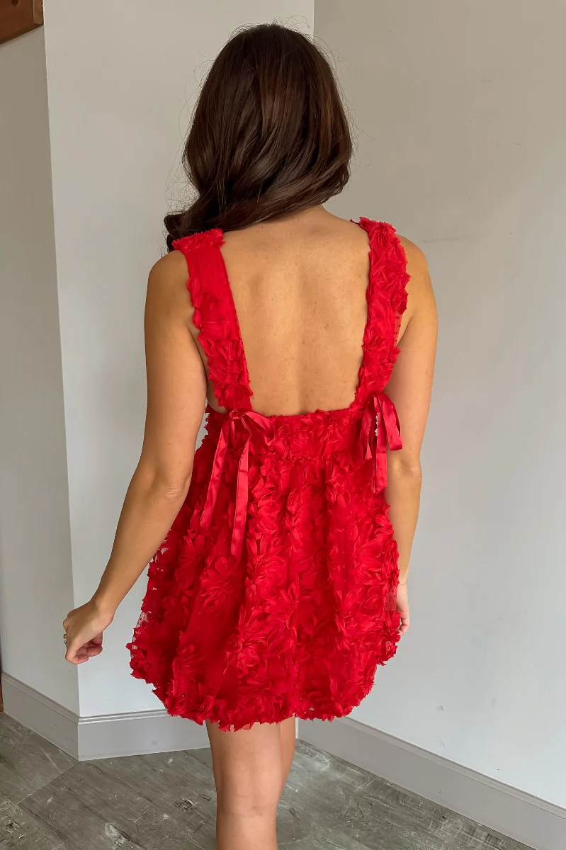Lacy Red Floral Sleeveless Mini Dress - Image 9