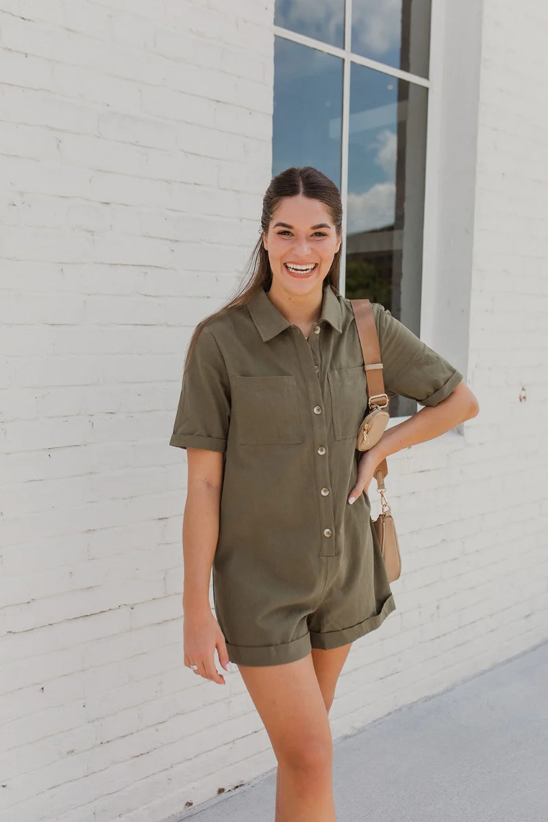 Lady May Romper In Olive - Image 2