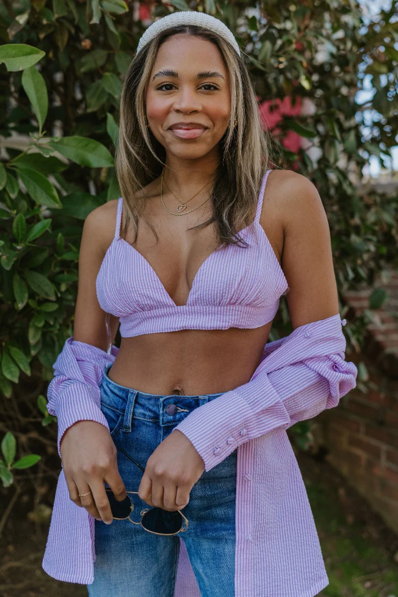 Laguna Seersucker Bralette in Pink