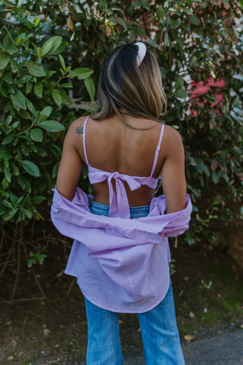 Laguna Seersucker Bralette in Pink - Image 4
