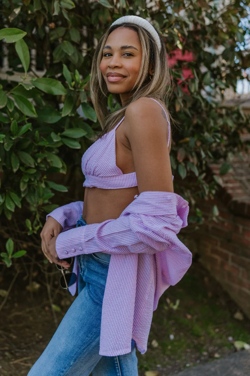 Laguna Seersucker Bralette in Pink - Image 5