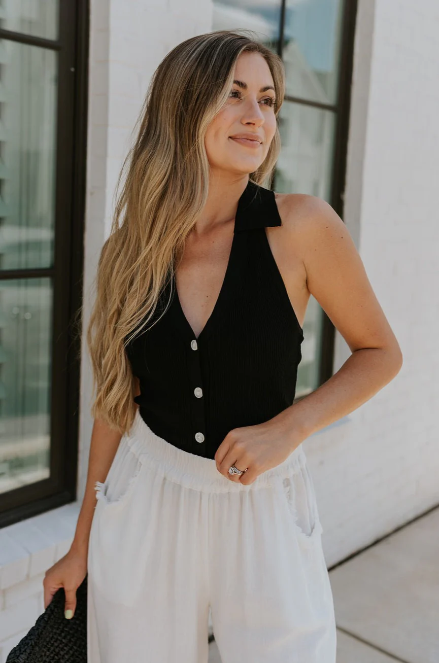 Laila Black Button-Up Halter Tank
