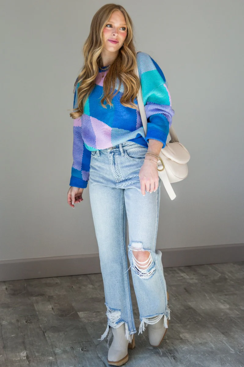 Laila Blue Multi Long Sleeve Sweater