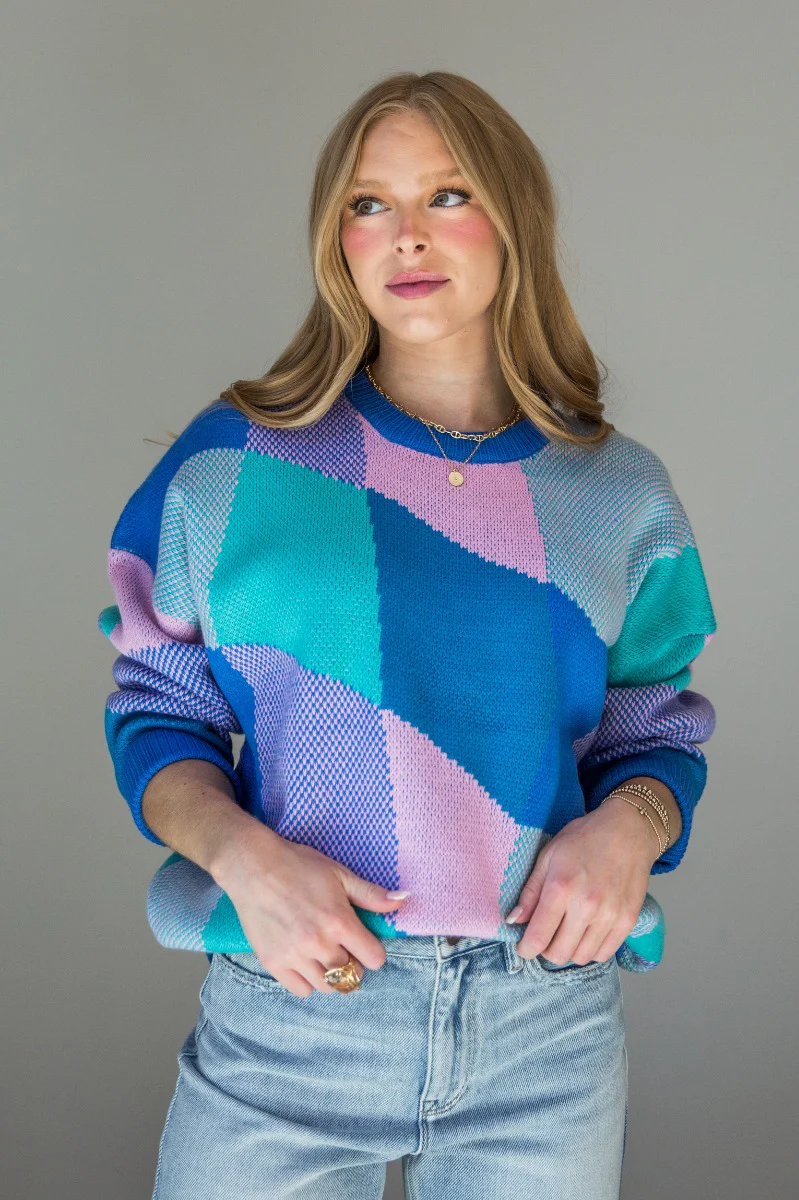 Laila Blue Multi Long Sleeve Sweater - Image 2
