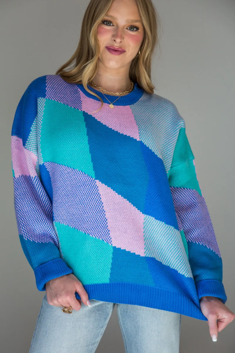 Laila Blue Multi Long Sleeve Sweater - Image 3