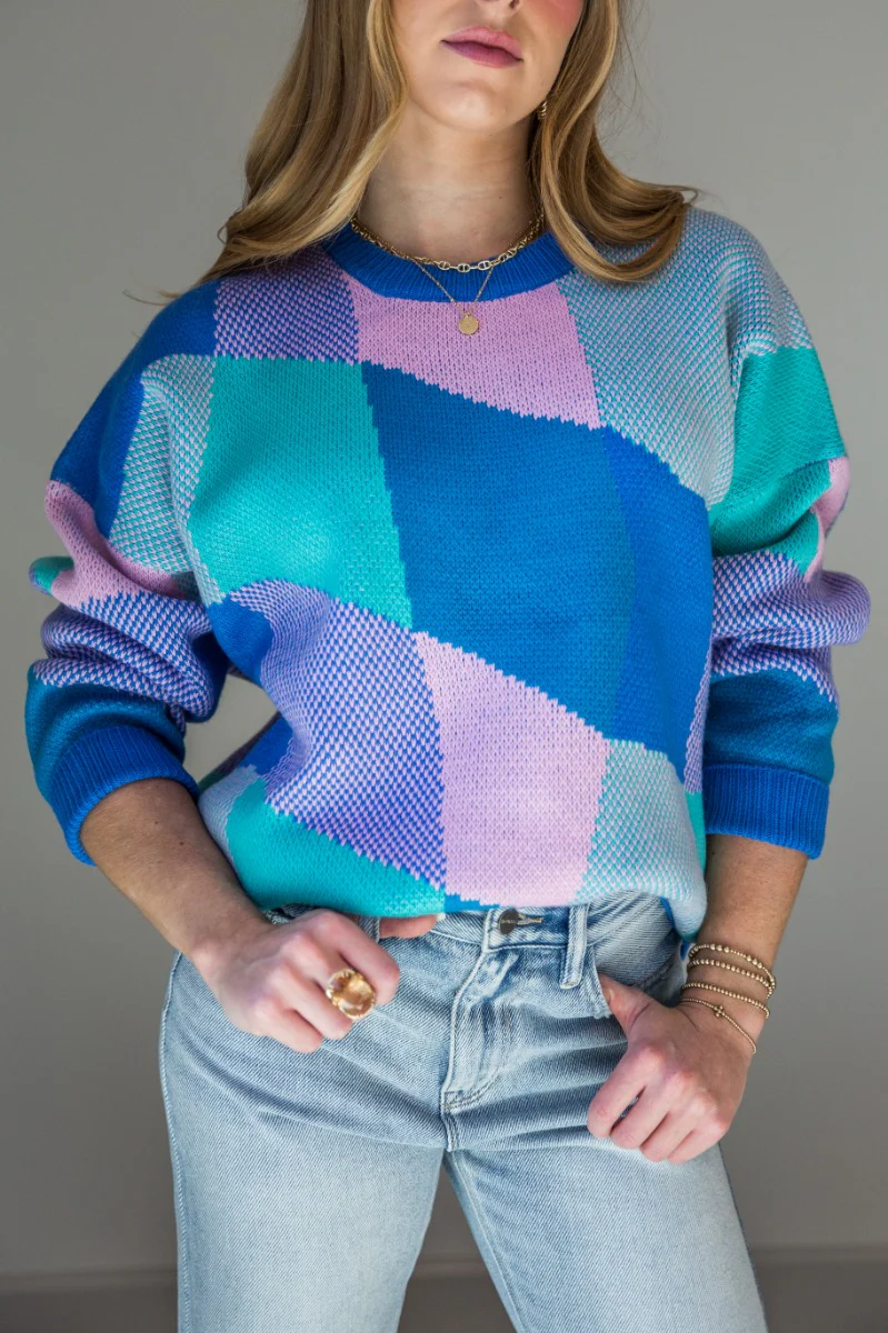 Laila Blue Multi Long Sleeve Sweater - Image 4