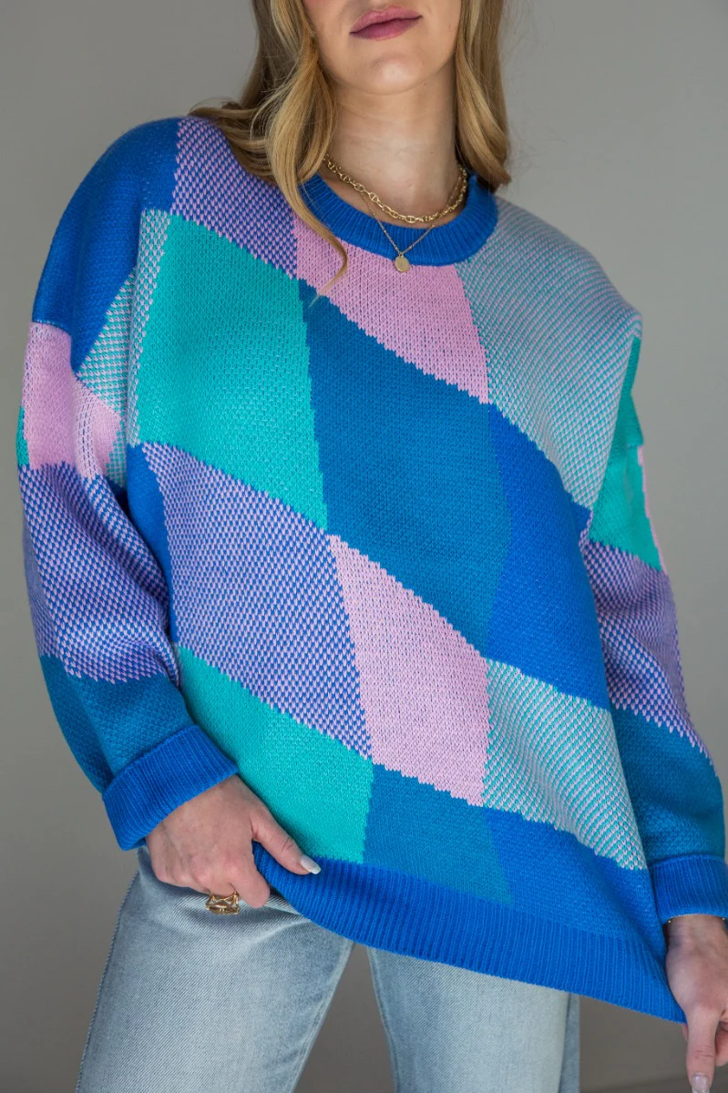 Laila Blue Multi Long Sleeve Sweater - Image 5