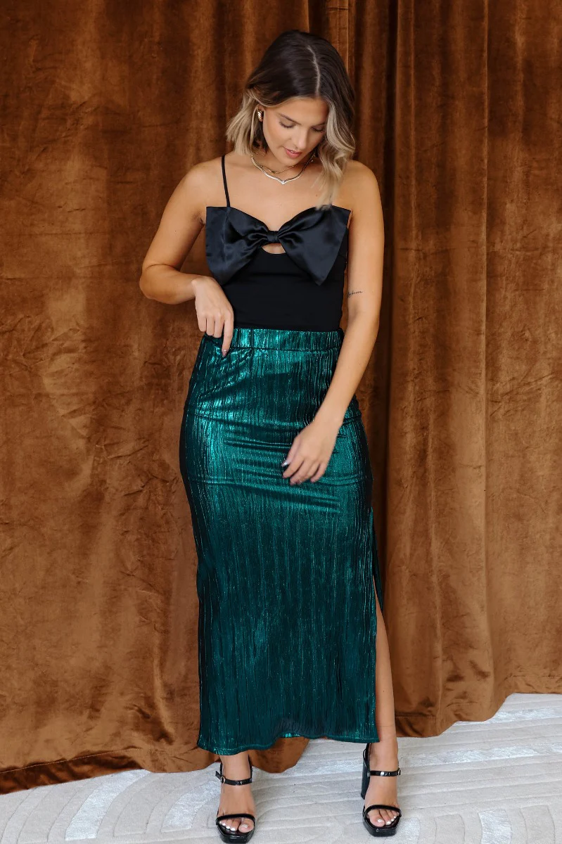 Lainey Green Slit Midi Skirt - Image 2