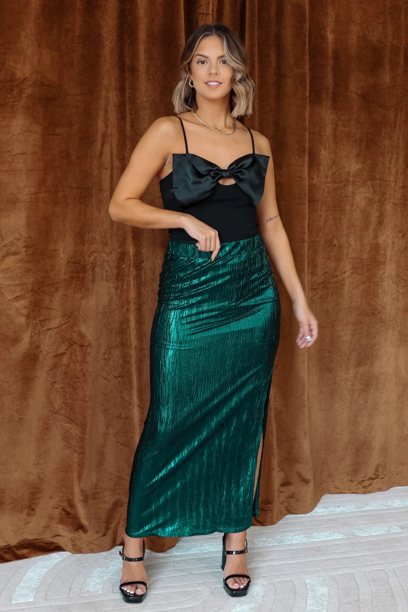 Lainey Green Slit Midi Skirt - Image 3