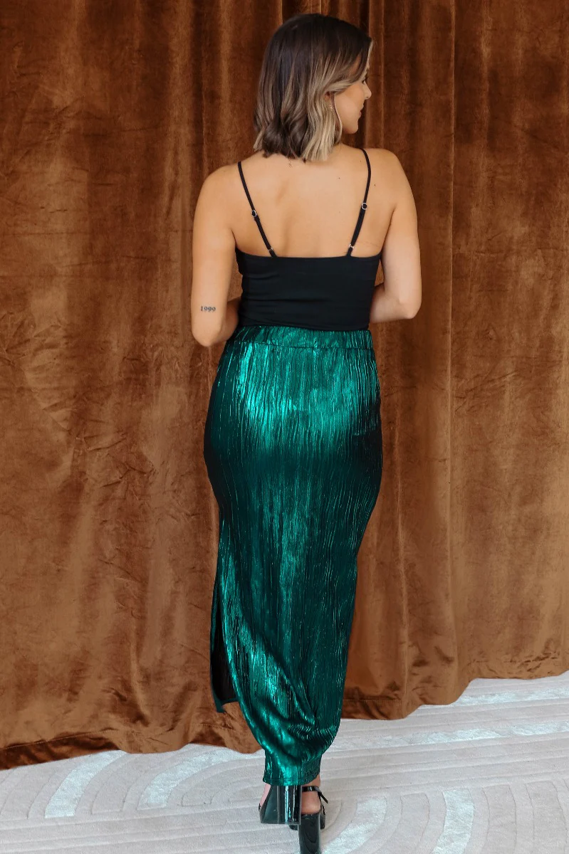 Lainey Green Slit Midi Skirt - Image 7