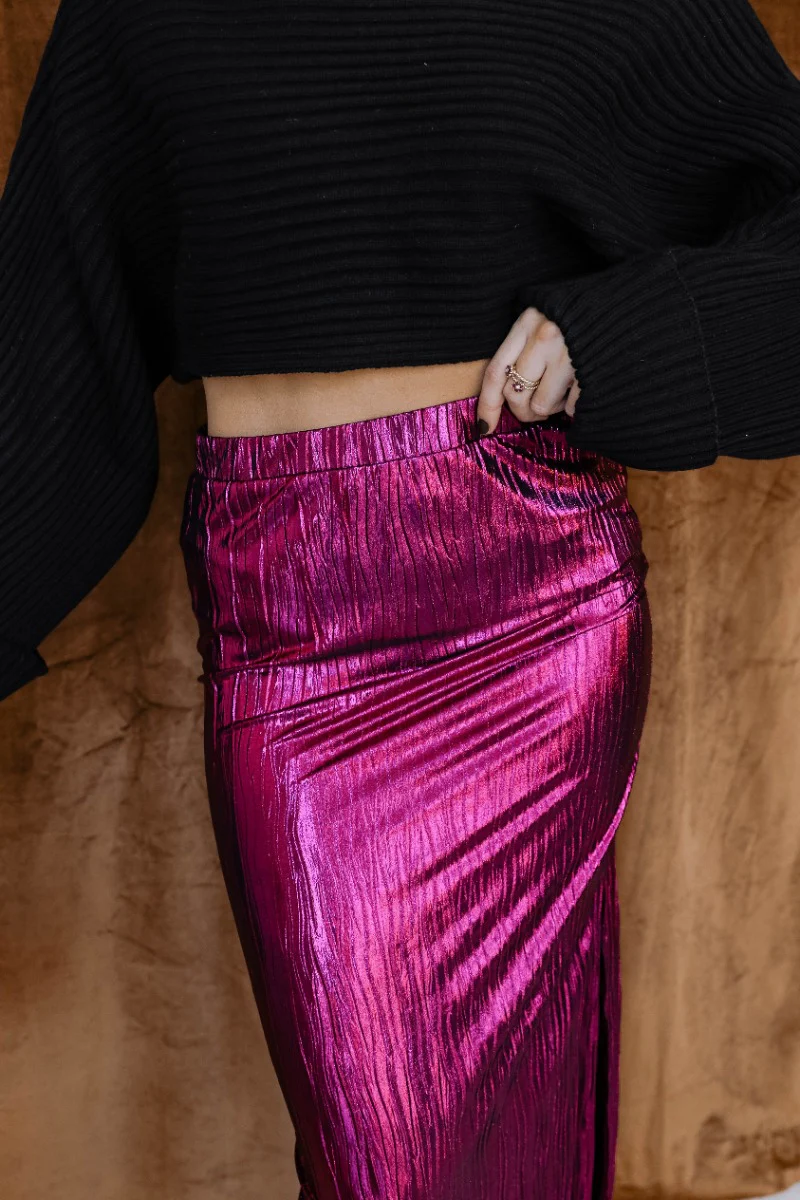 Lainey Magenta Slit Midi Skirt - Image 2