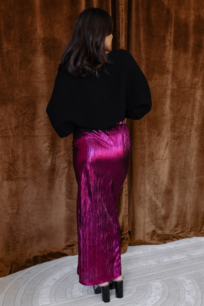 Lainey Magenta Slit Midi Skirt - Image 5