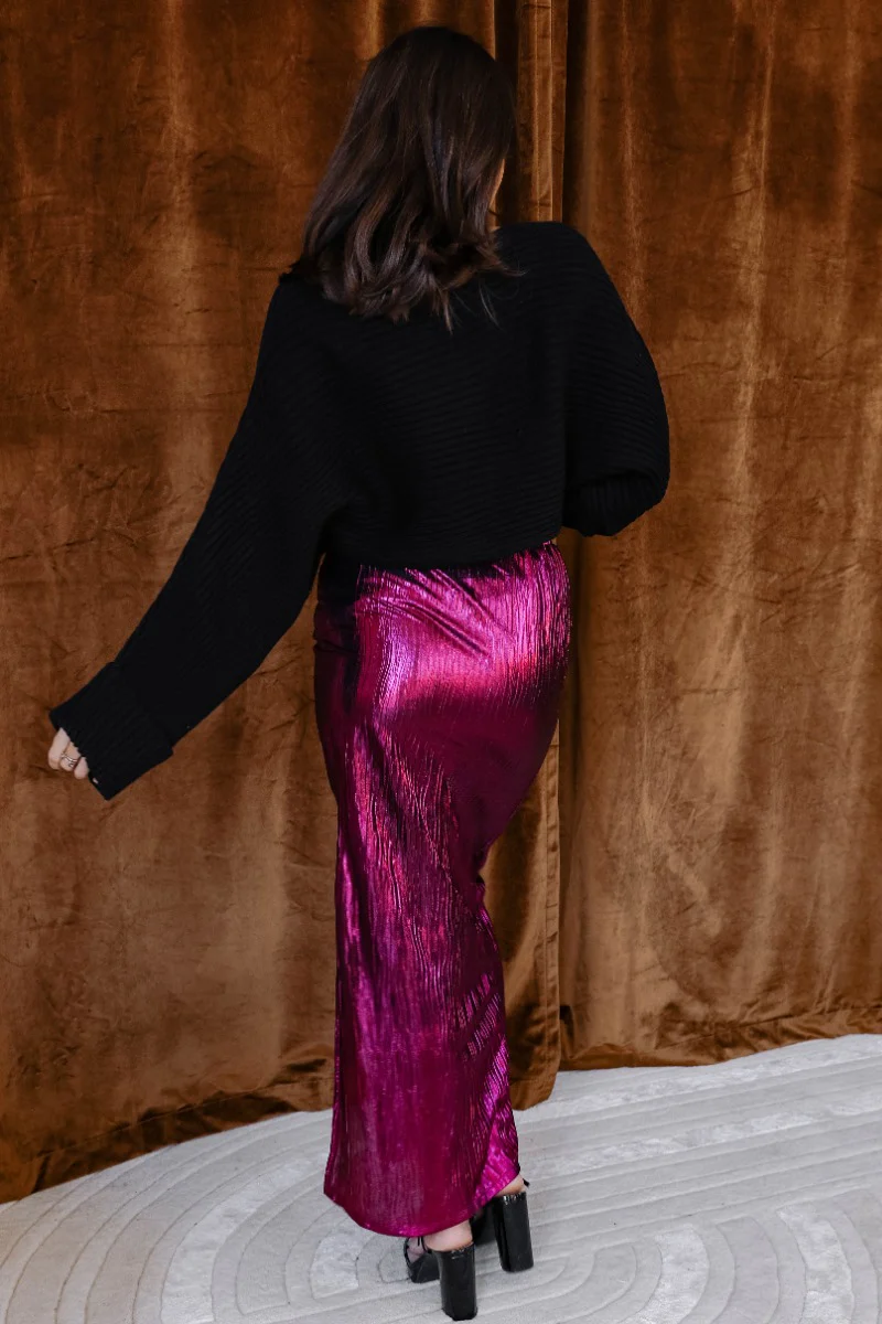 Lainey Magenta Slit Midi Skirt - Image 6