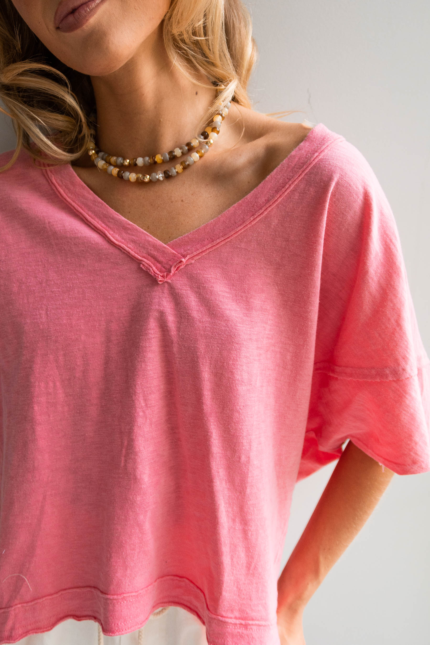 Lainey Pink Cotton Short Sleeve Top - Image 2