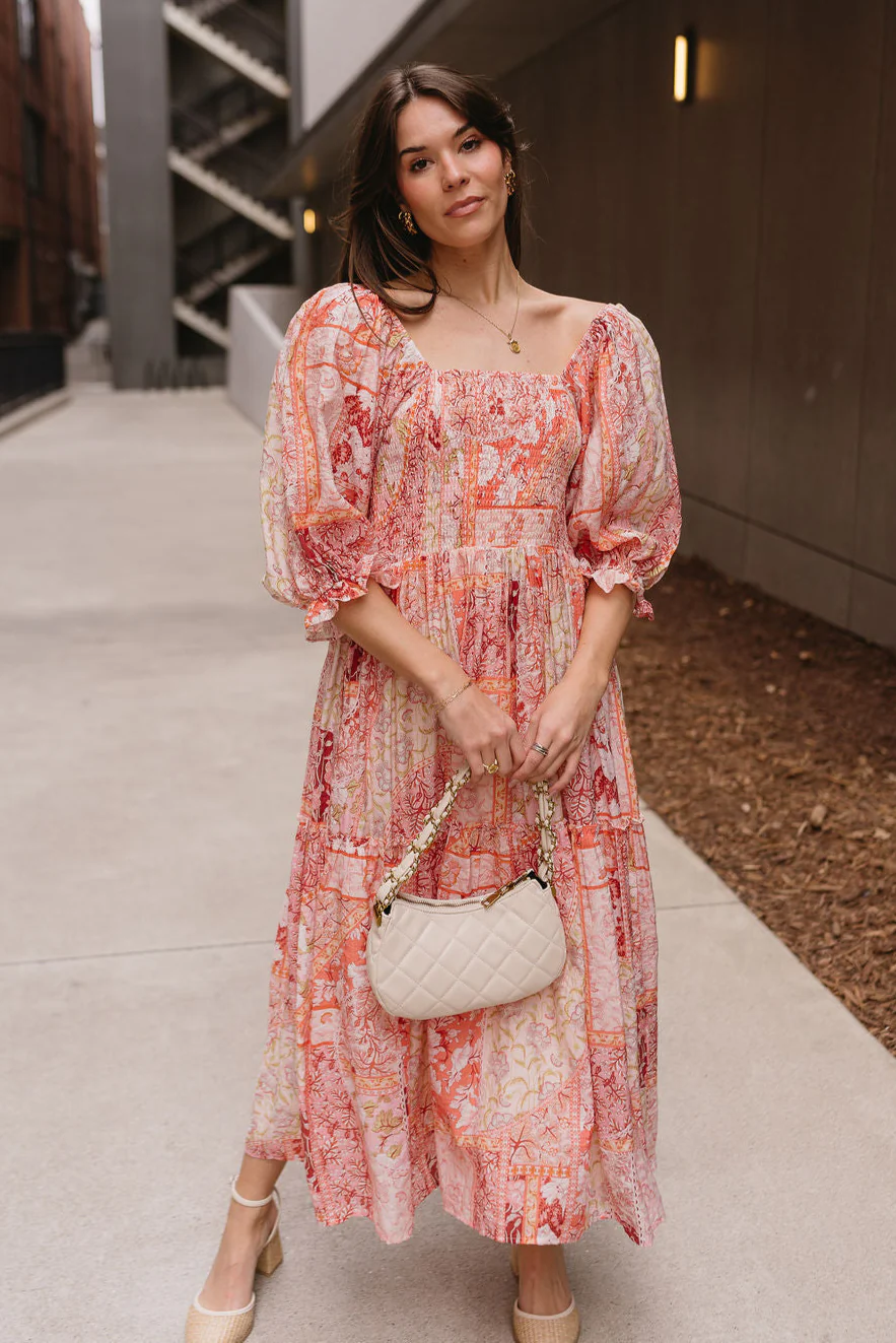 Lainey Pink Multi Floral Midi Dress