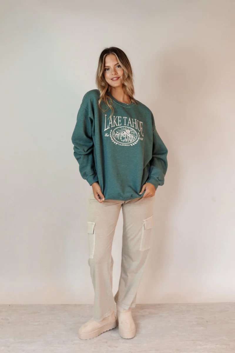 Lake Tahoe Green Embroidered Sweatshirt