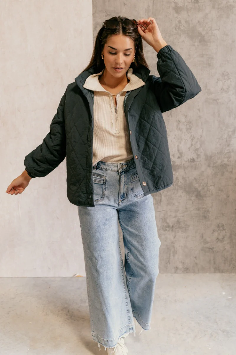 Lakelyn Charcoal Grey Quilted Jacket - Image 2