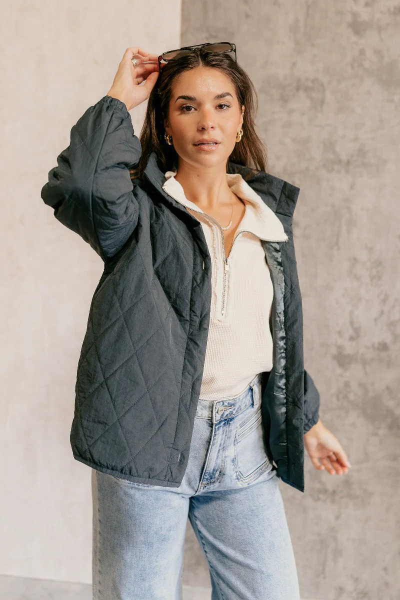 Lakelyn Charcoal Grey Quilted Jacket - Image 3