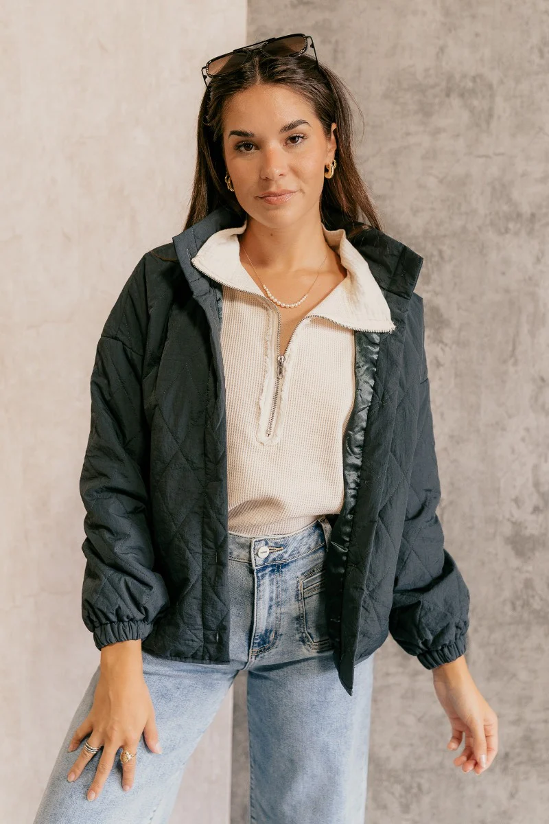 Lakelyn Charcoal Grey Quilted Jacket - Image 4