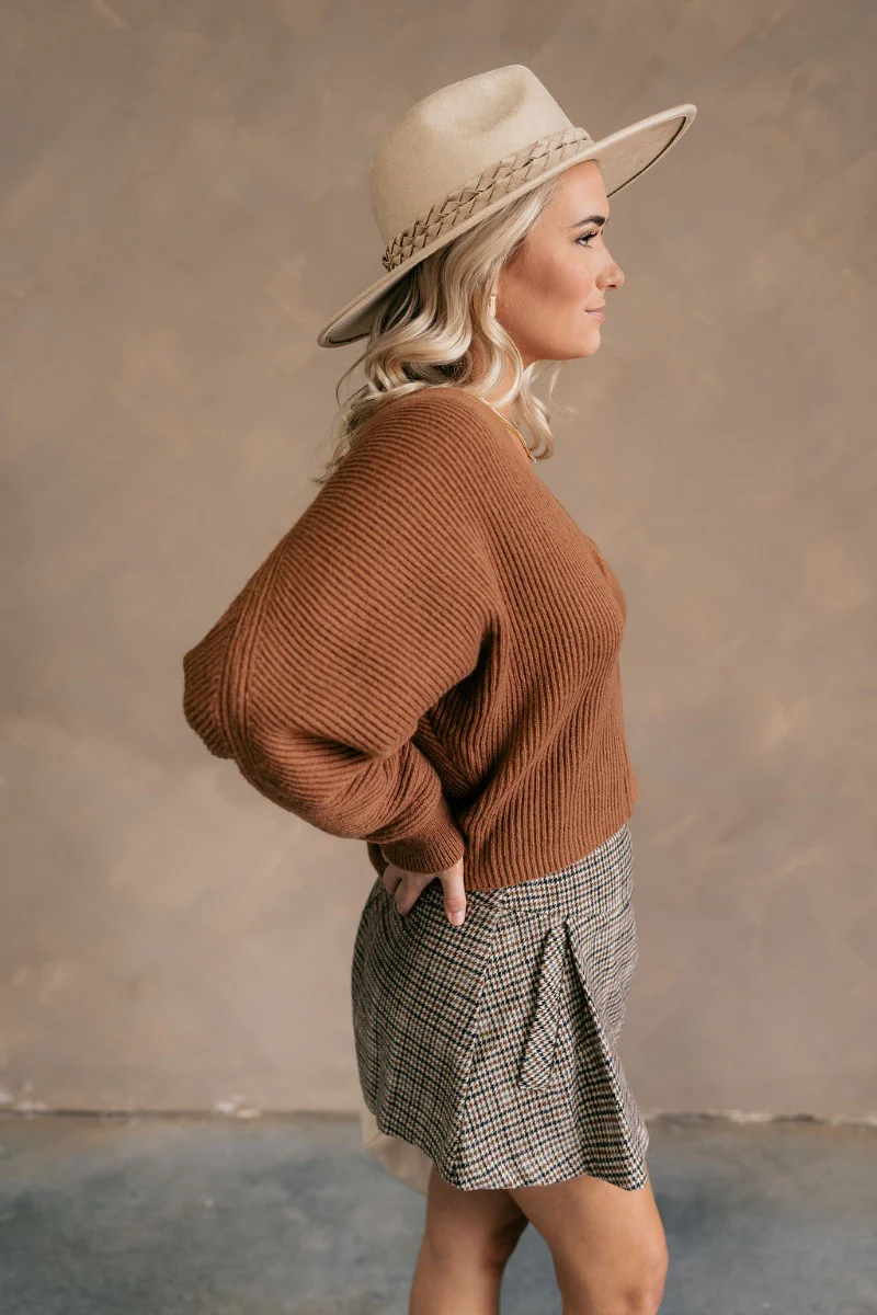 Lana Brown Ribbed Cropped Cardigan - Image 4