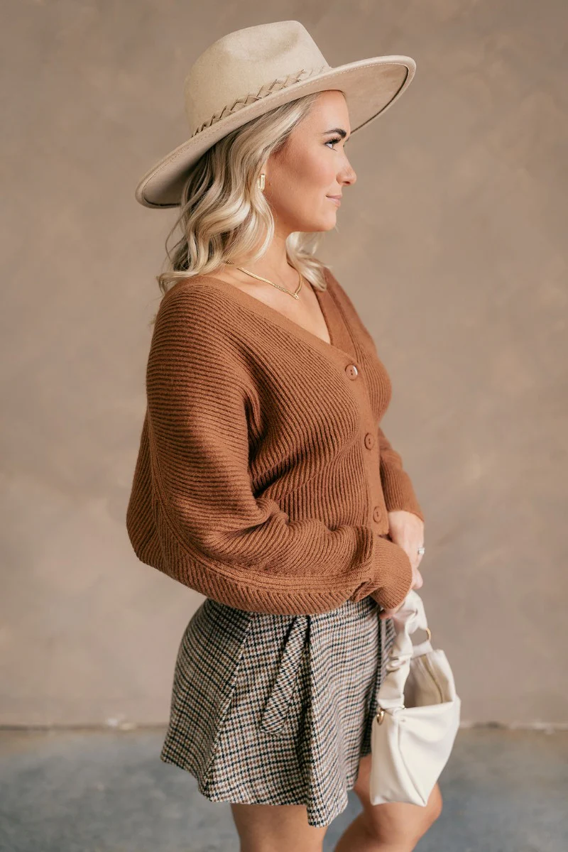 Lana Brown Ribbed Cropped Cardigan - Image 5