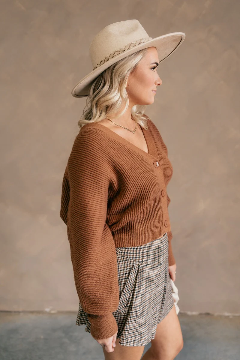 Lana Brown Ribbed Cropped Cardigan - Image 6
