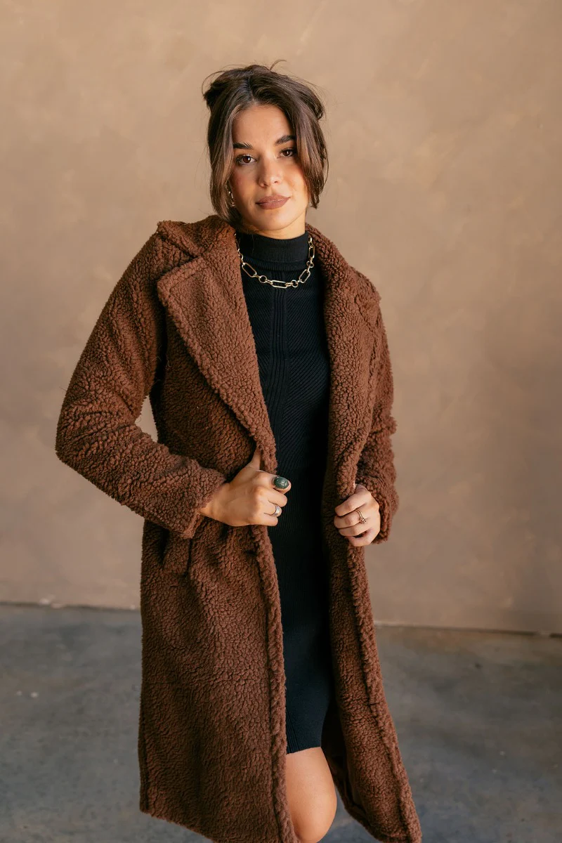 Lana Brown Teddy Trench Coat - Image 3