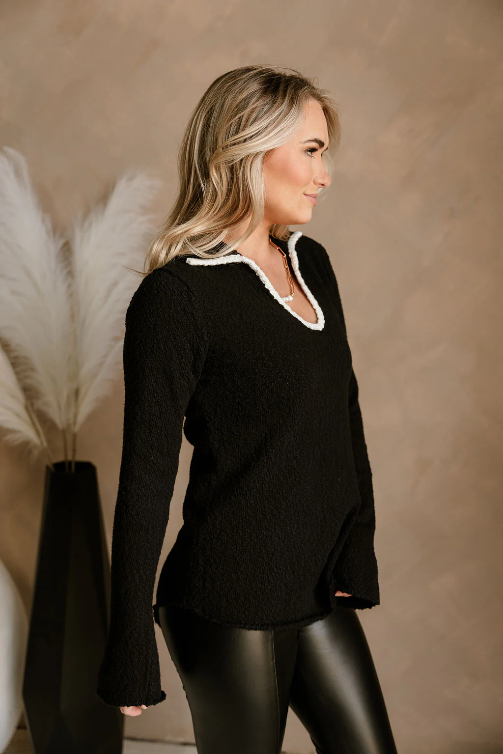 Lanie Black & White Cutout Sweater - Image 4