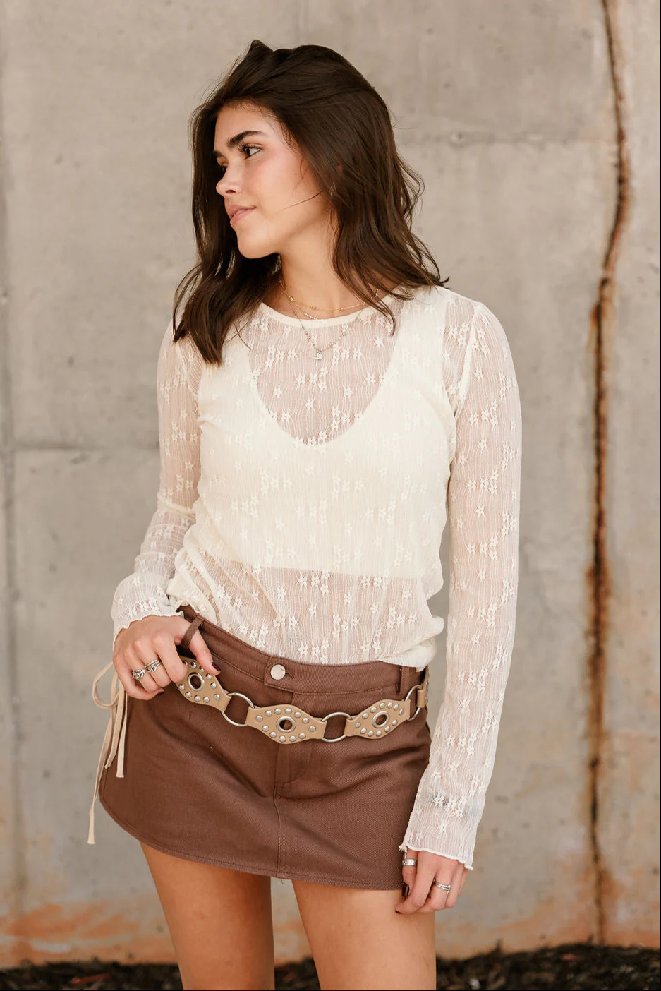 Lara Cream Floral Mesh Long Sleeve Top - Image 3