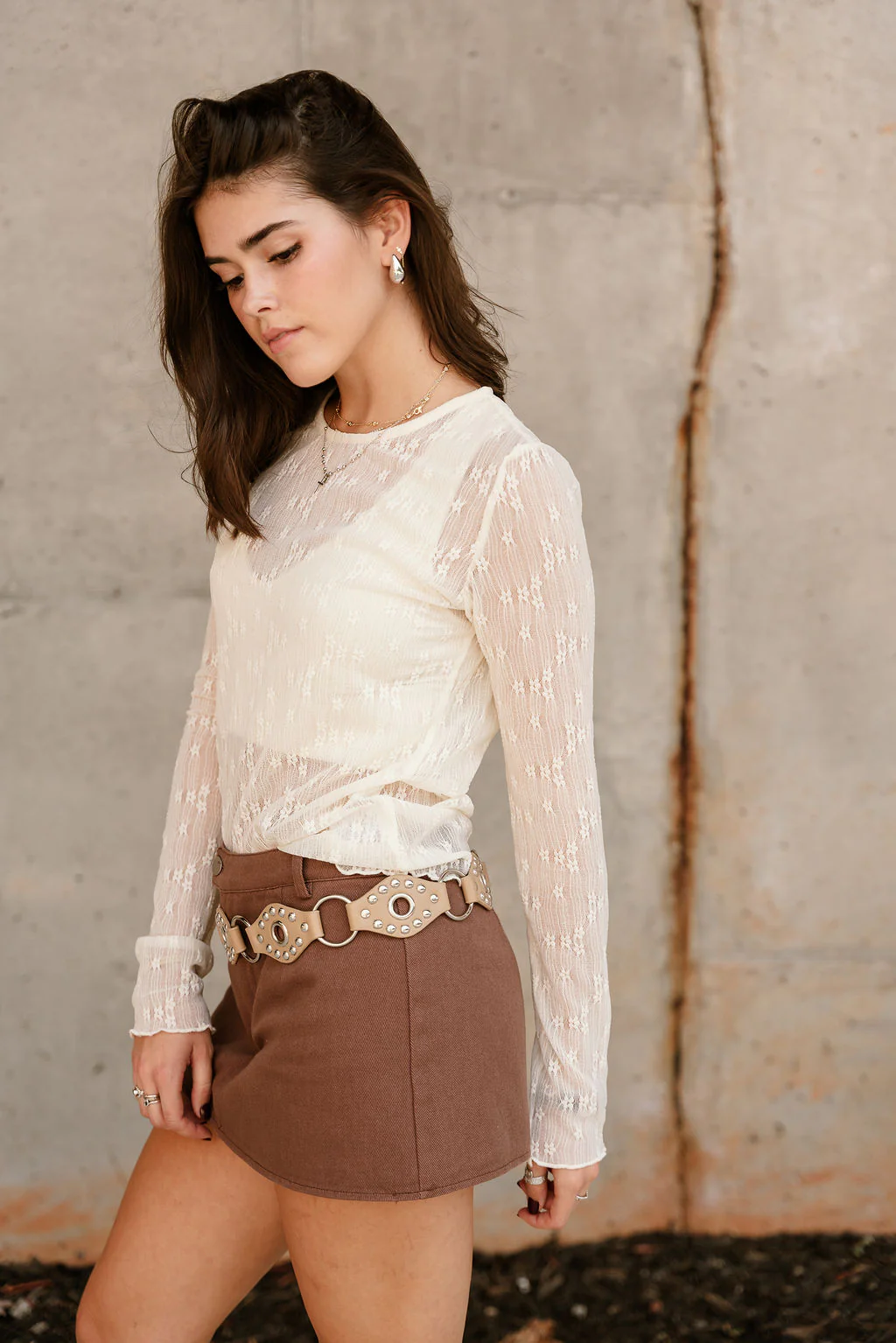 Lara Cream Floral Mesh Long Sleeve Top - Image 5