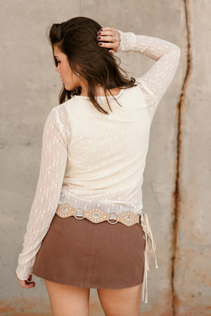 Lara Cream Floral Mesh Long Sleeve Top - Image 8