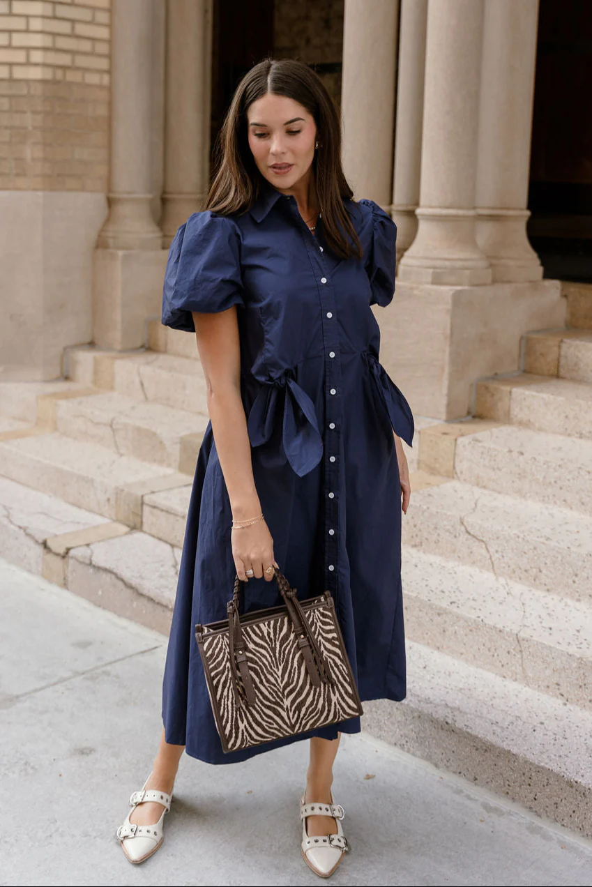 Lara Navy Short Sleeve Midi Dress