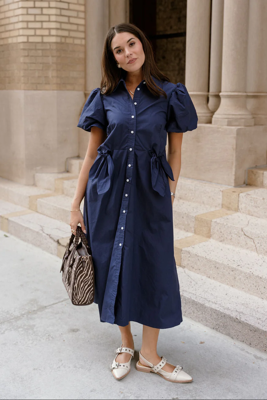 Lara Navy Short Sleeve Midi Dress - Image 2