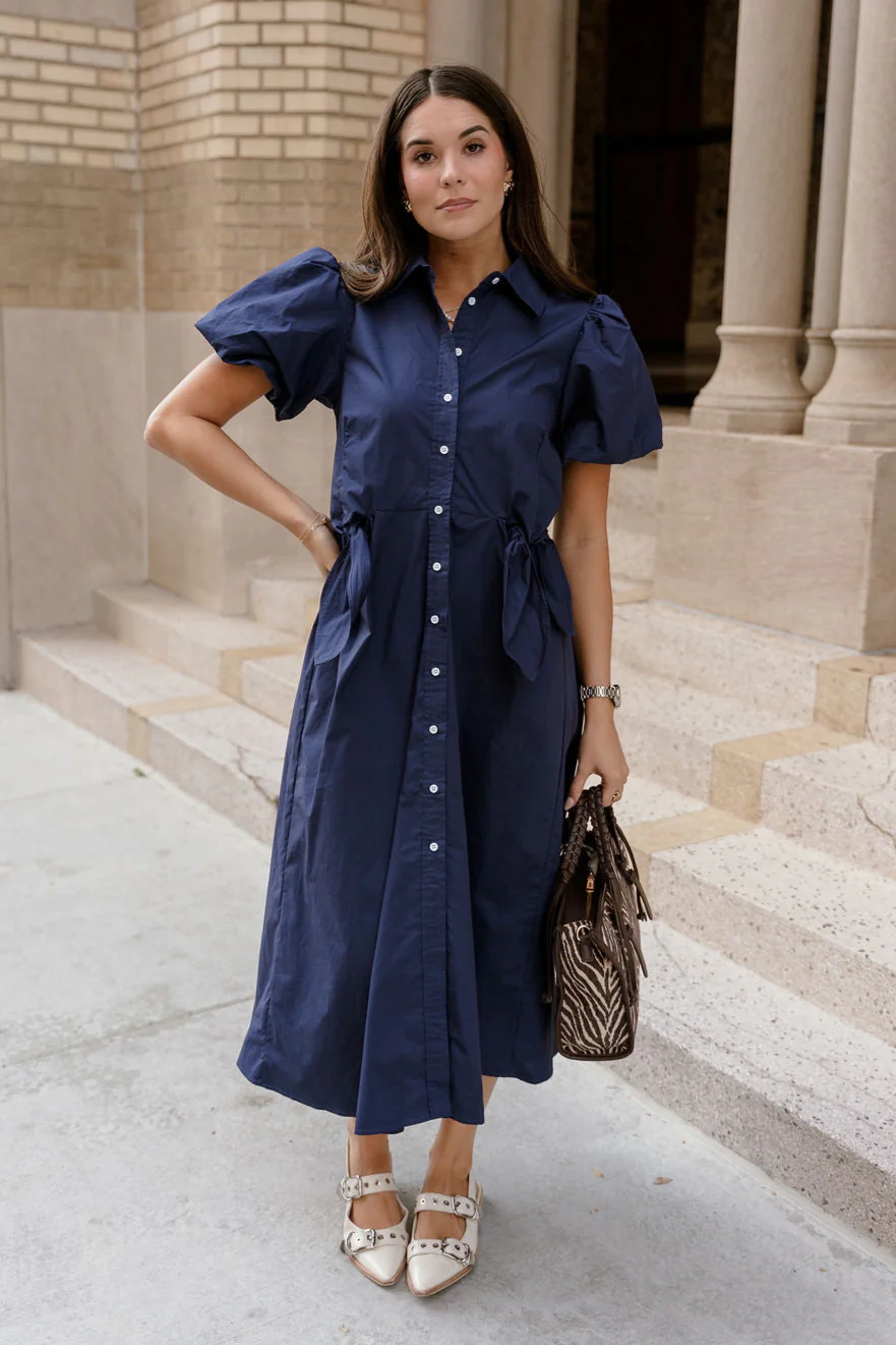 Lara Navy Short Sleeve Midi Dress - Image 4
