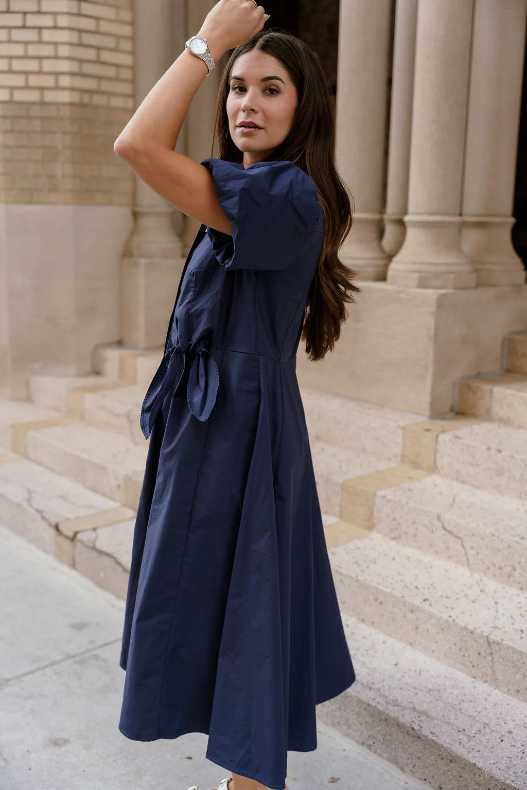 Lara Navy Short Sleeve Midi Dress - Image 5