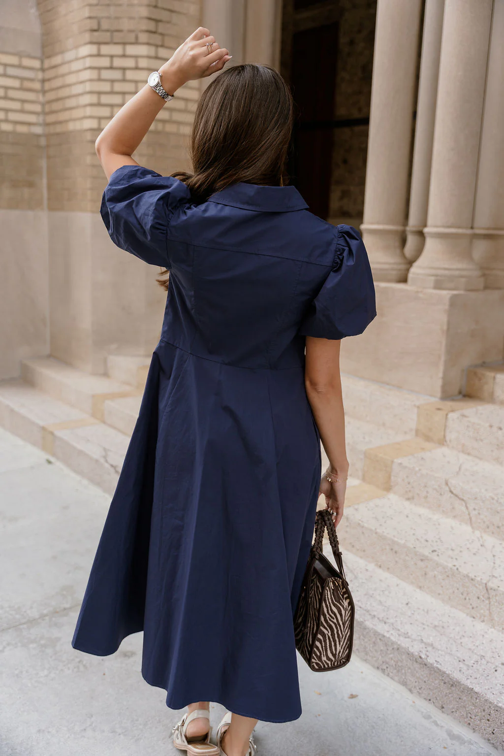 Lara Navy Short Sleeve Midi Dress - Image 6