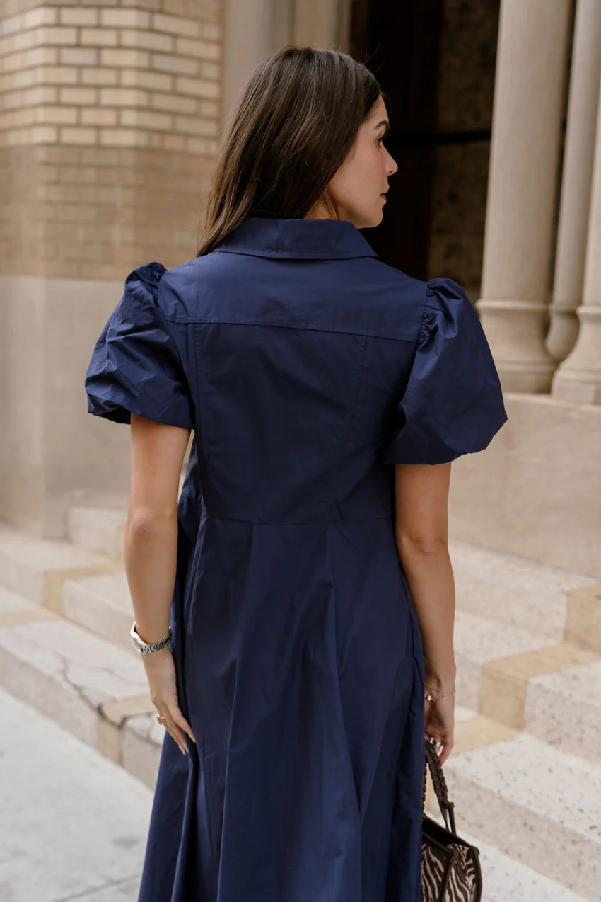 Lara Navy Short Sleeve Midi Dress - Image 8