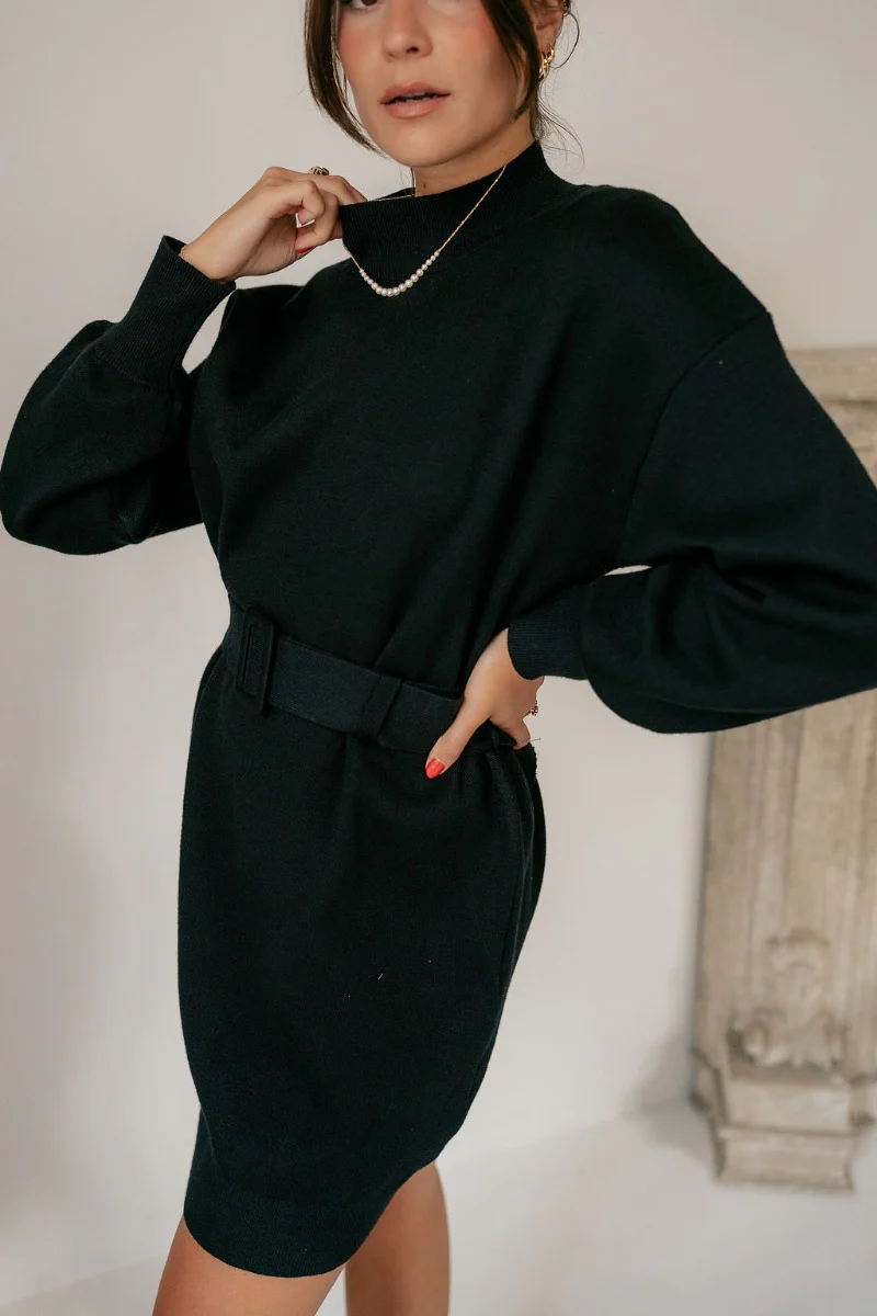 Laura Black Sweater Belted Dress - Image 6