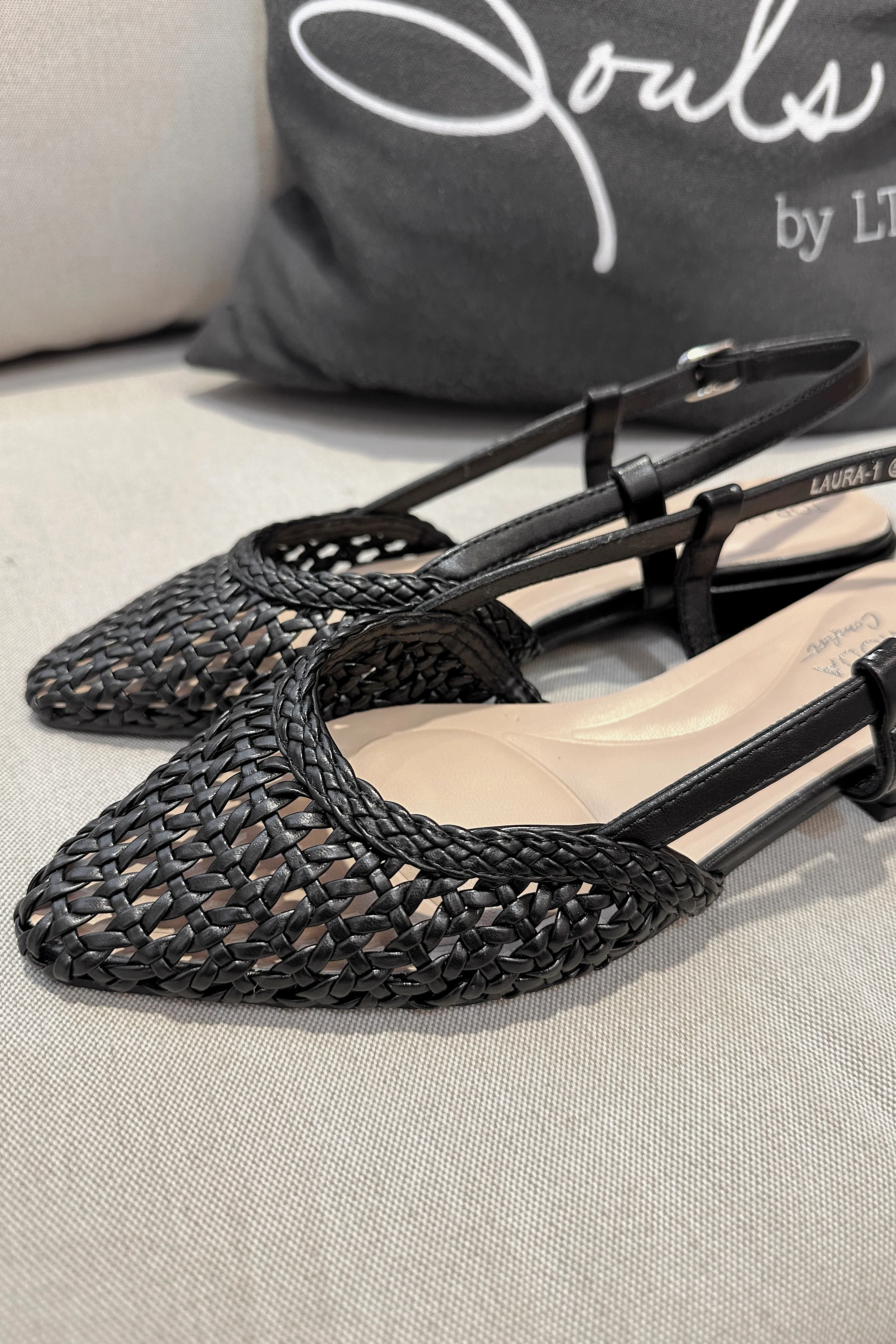 Laura Black Woven Pointed Toe Slingback Mule - Image 2