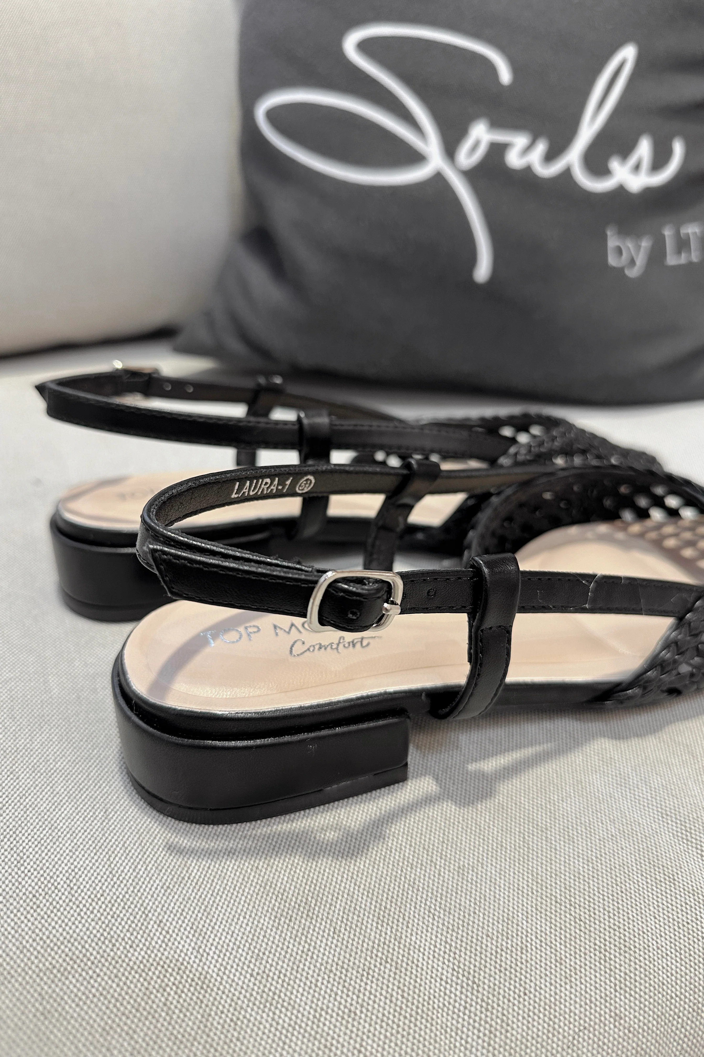 Laura Black Woven Pointed Toe Slingback Mule - Image 4