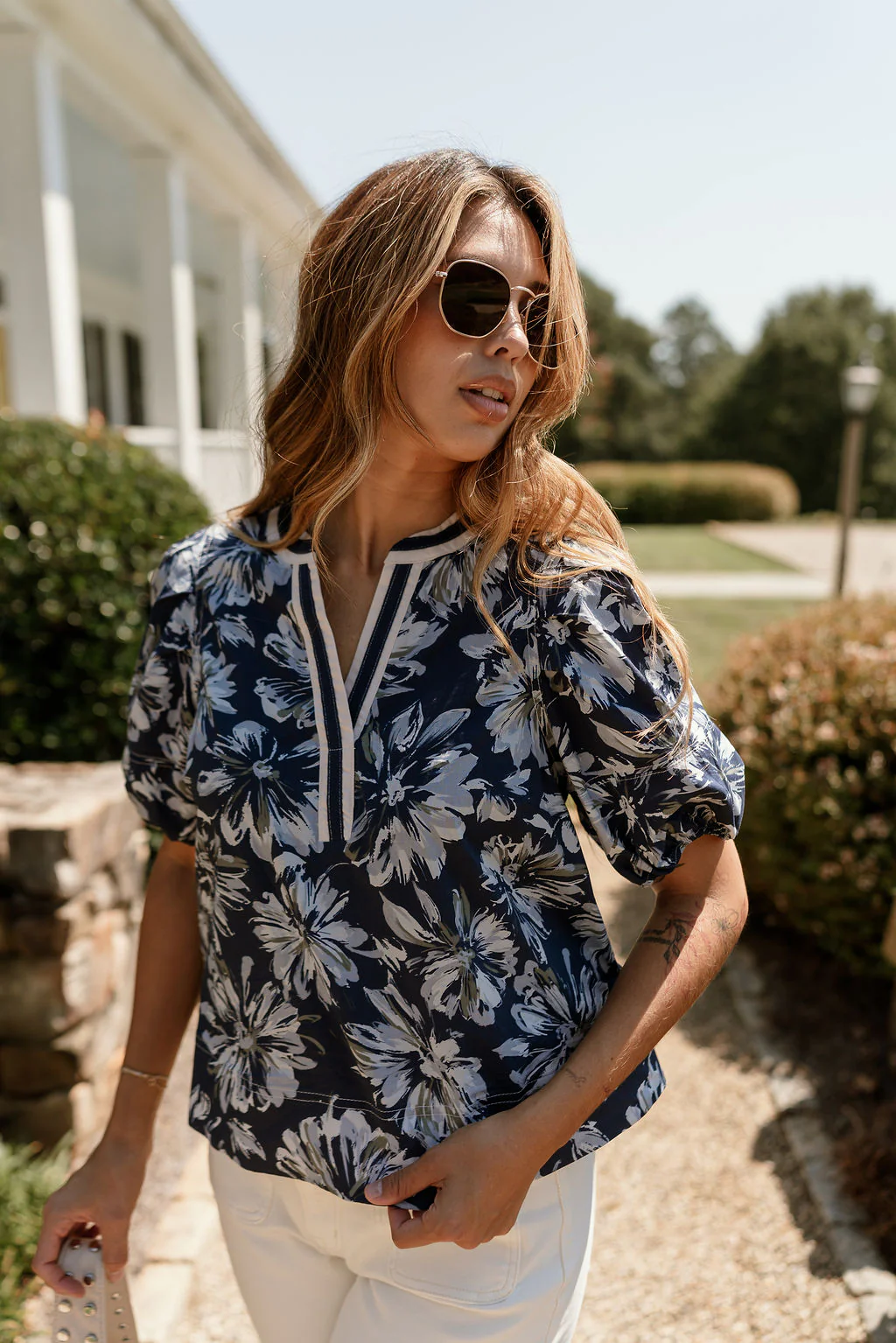 Laura Blue Multi Floral Short Sleeve Top - Image 3