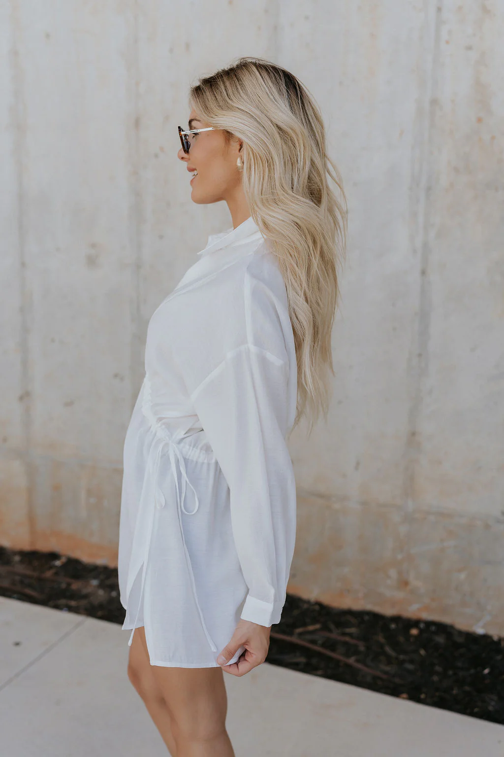 Laura Off White Drawstring Cinched Long Sleeve Top - Image 4