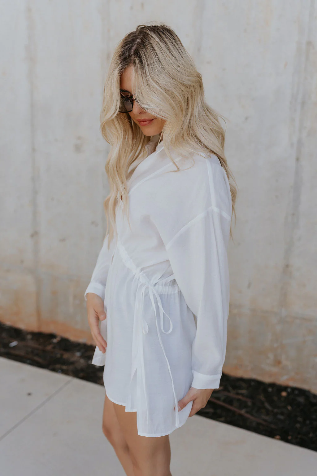 Laura Off White Drawstring Cinched Long Sleeve Top - Image 8