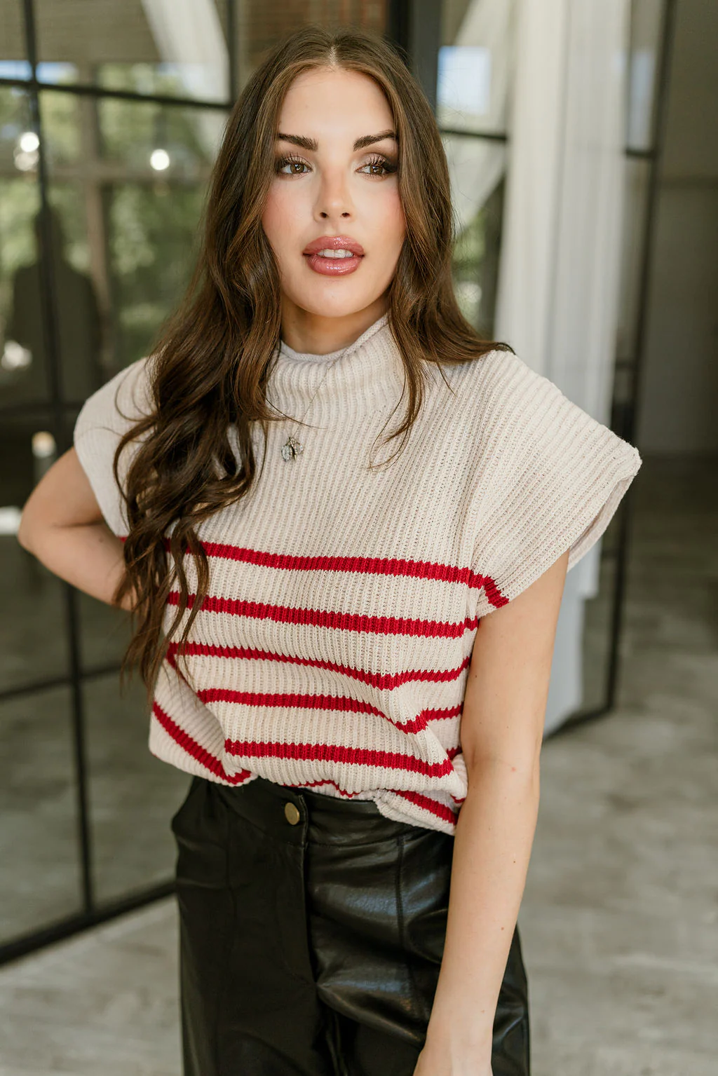 Laurel Cream & Red Striped Sweater