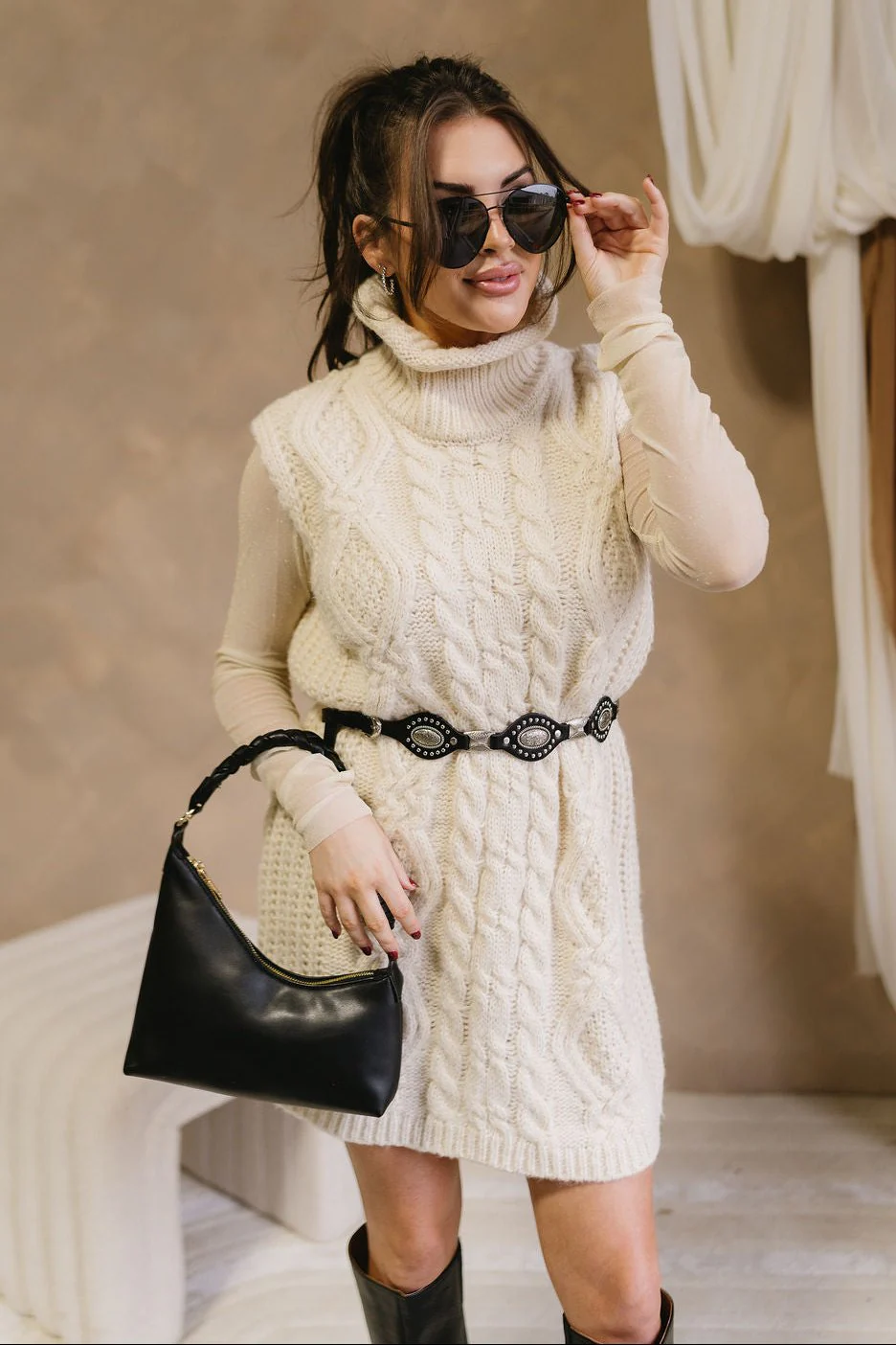 Laurel Cream Turtleneck Sweater Dress